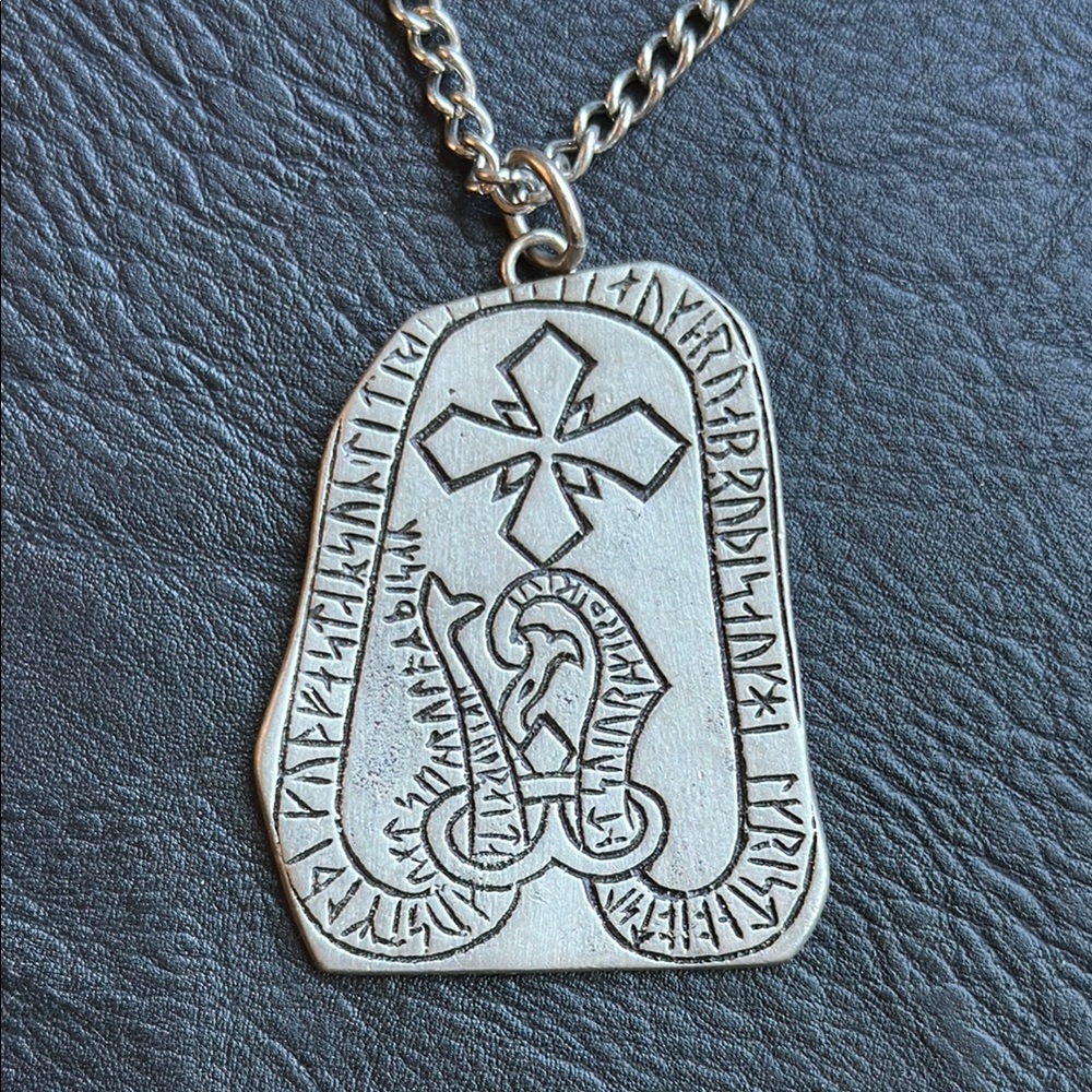 Signed Borje Tennung BT Sweden Pewter Nordic Necklace with Runes